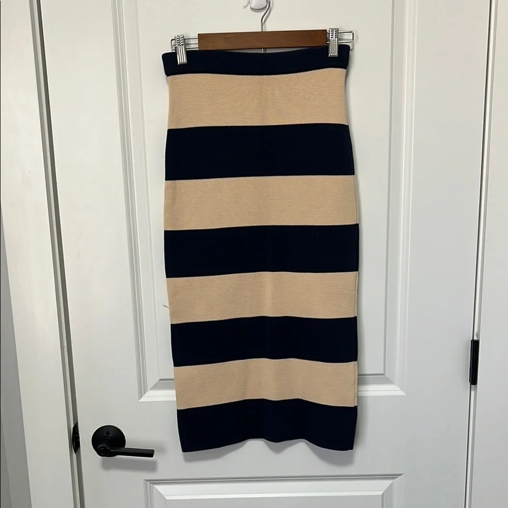 J.Crew Sweater Womens midi length pencil skirt in navy and tan stripe size XS